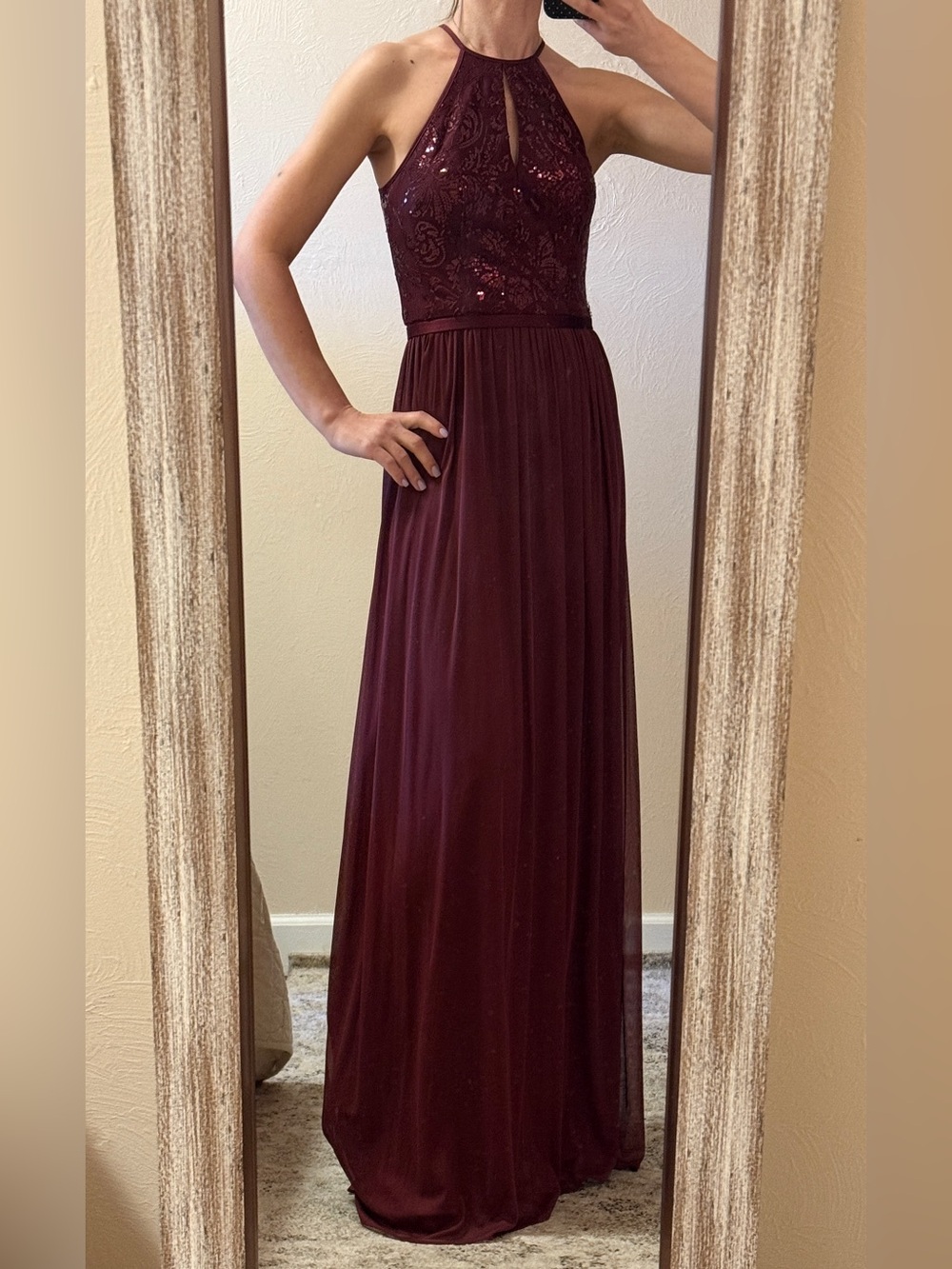 David Bridal Studio Women's Burgundy Halter Evening Gown Size 2 Small